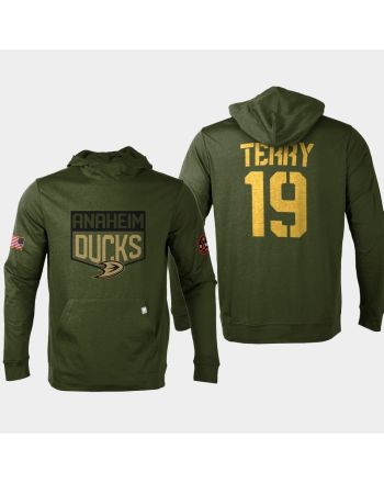 Anaheim Ducks 19 Troy Terry 2022 Salute to Service Olive Pullover Hoodie