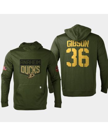 Anaheim Ducks 36 John Gibson 2022 Salute to Service Olive Pullover Hoodie
