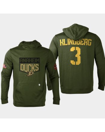 Anaheim Ducks 3 John Klingberg 2022 Salute to Service Olive Pullover Hoodie